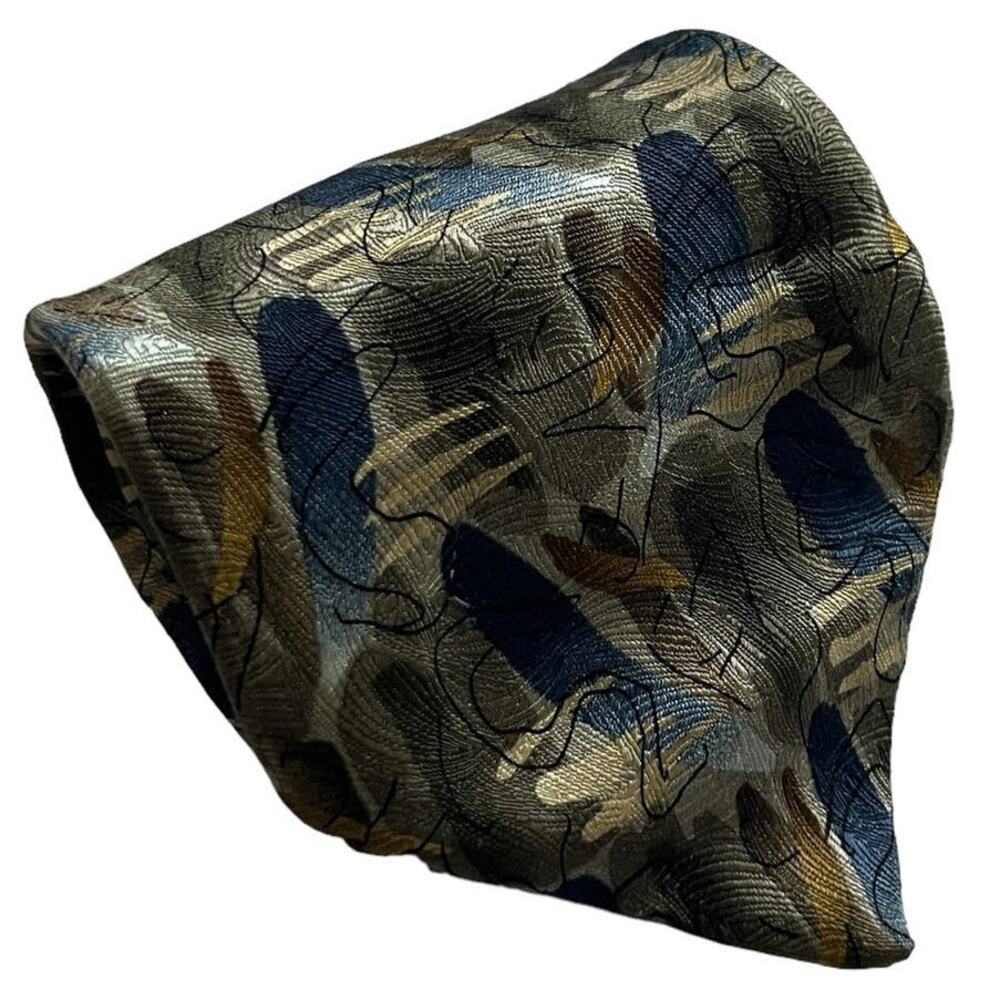 J Garcia Butterflies Green Gold Tan Blue Brush Stroke Abstract Silk Tie
